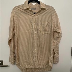 Everlane Tan Striped Silky Cotton Button Down Shirt